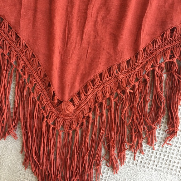 Vivid Hippie Gypsy Bohemian Cinnamon Orange Crochet Fringed Pullover Top NWT - Picture 8 of 10